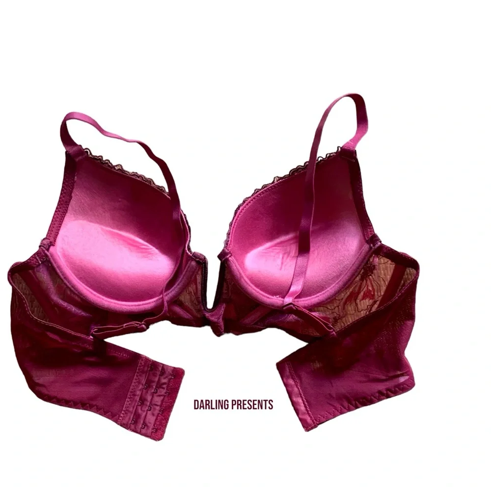Youmita Balconette Longline Lace Floral Bra Women Color Burgundy Size 34B